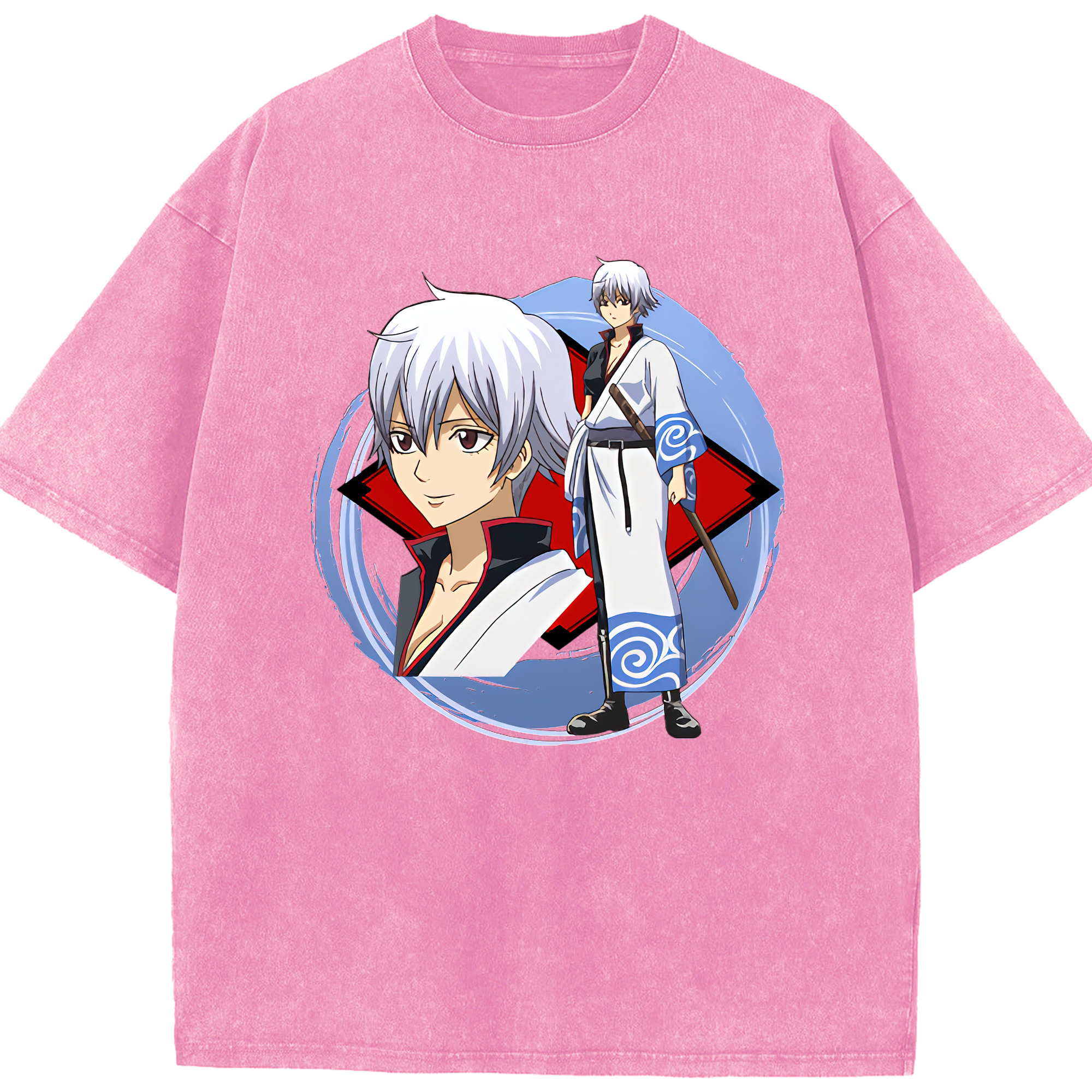 （画像用） ぎんたま 坂田銀時（さかたぎんとき） 神楽 志村新八（しむら しんぱち） GINTAMA Sakata Gintoki Kagura Shimura Shinpachi 綿100% ヴィンテージ風 半袖Tシャツ（フロントプリント）
